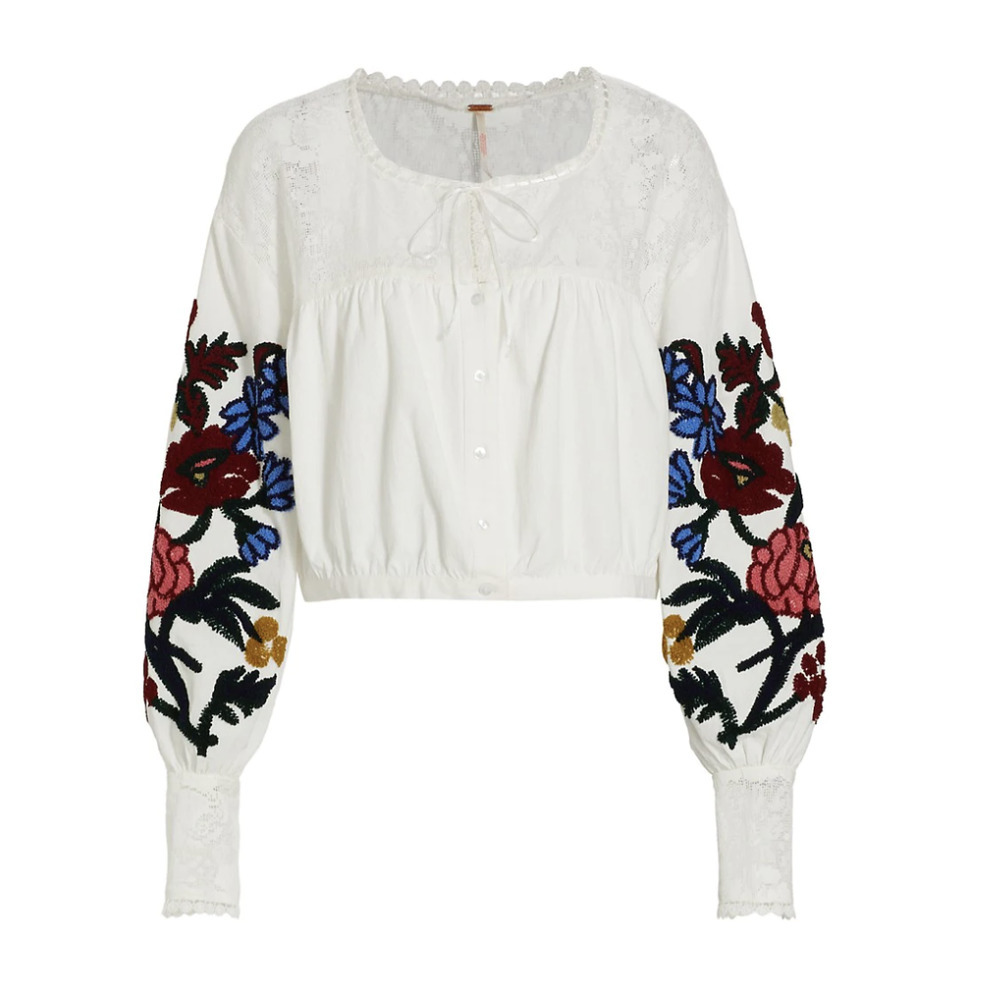 Free People Meadows Embroidered Top